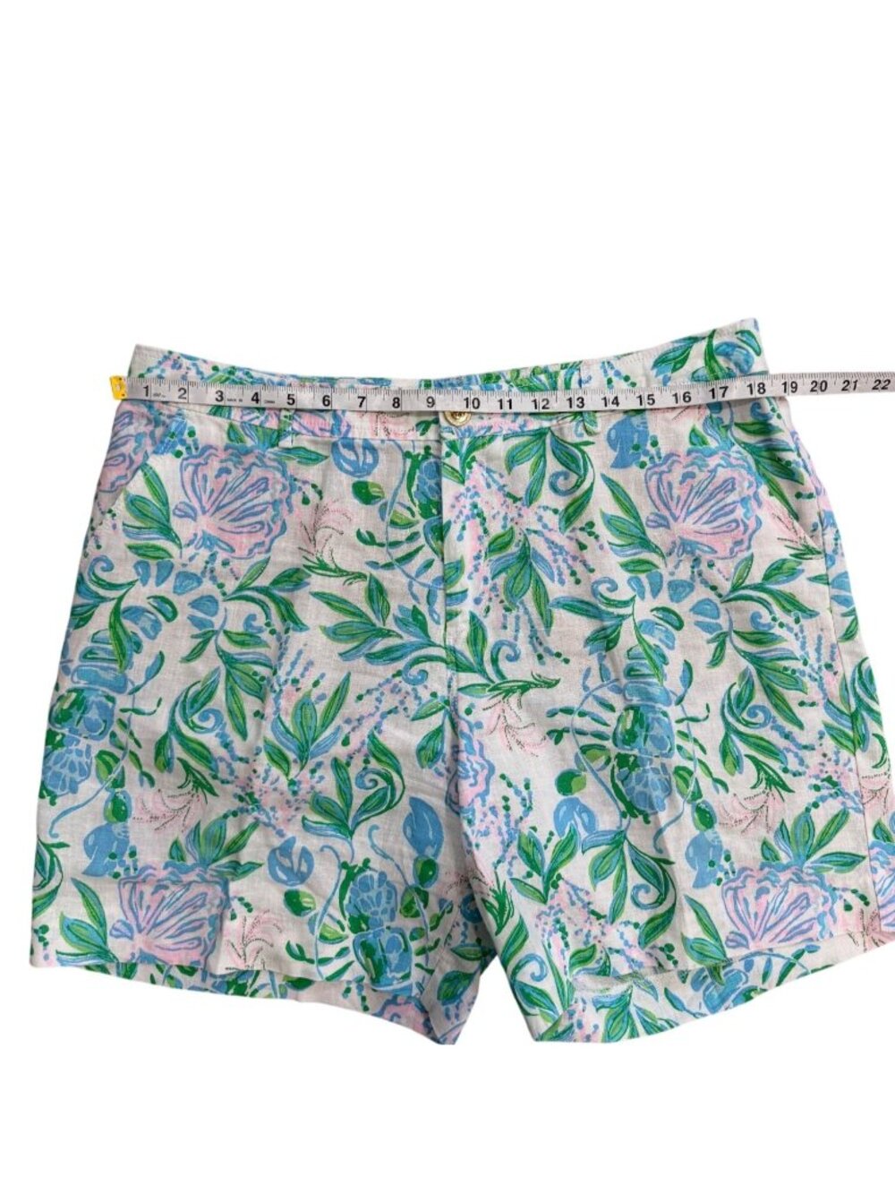 Lilly Pulitzer Womens Size 14 Aldora Linen Shorts Floral 7" White Green Blue - Picture 4 of 8